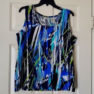 LIZ BAKER PETITES, MULTI COLOR, SQUARE NECK, STRETCHABLE, SLEEVELESS TOP